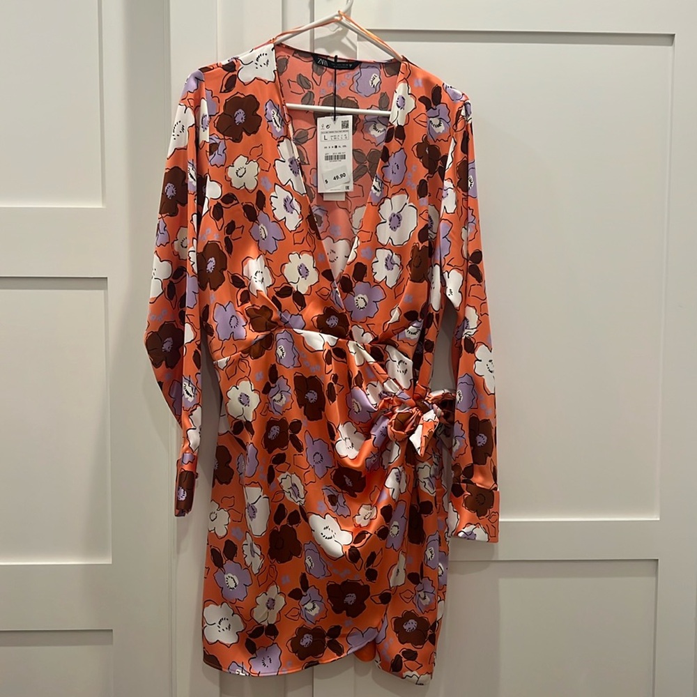 Zara satin tie mini dress